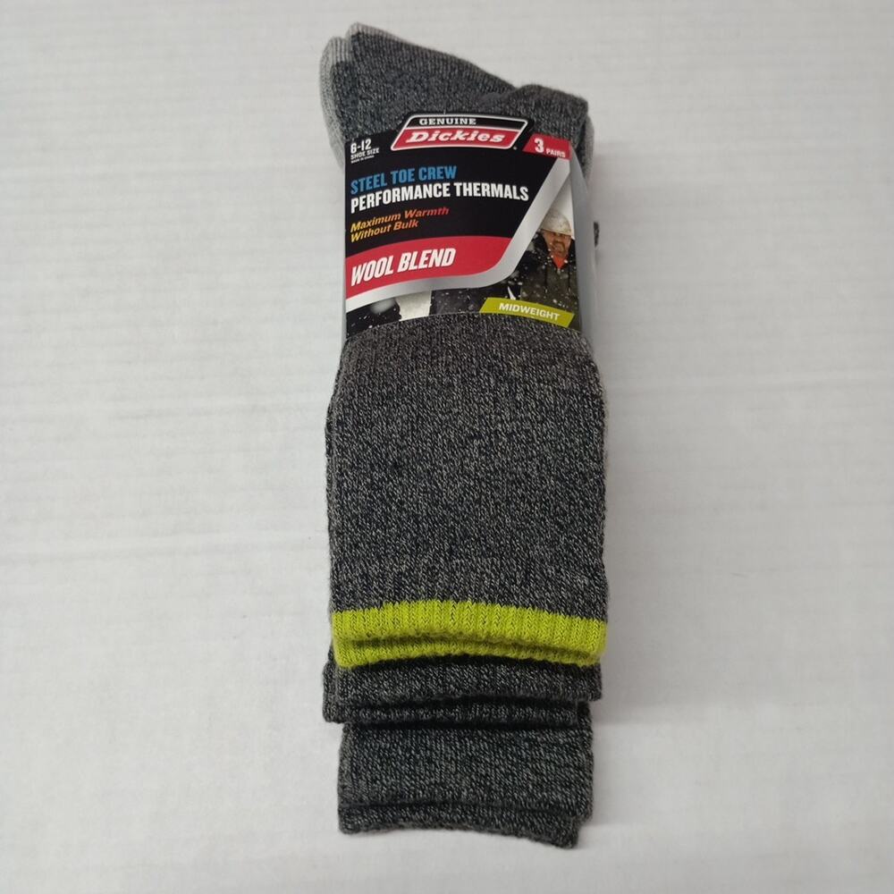 Dickies Wool Blend Steel Toe Performance Thermal Crew Socks Men's Size 6-12 Gray
